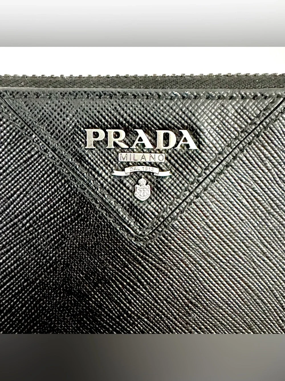 PRADA Black Saffiano Leather Wristlet Clutch Document Pouch Unisex